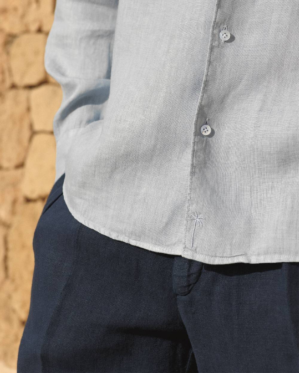 Manebí Washed Linen Panama Shirt - Grey Blue Prezzo basso