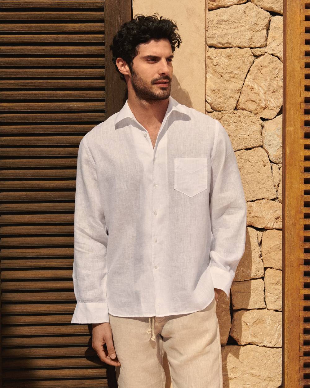 Manebí Linen Panama Shirt - Embroidered Palm White Italia