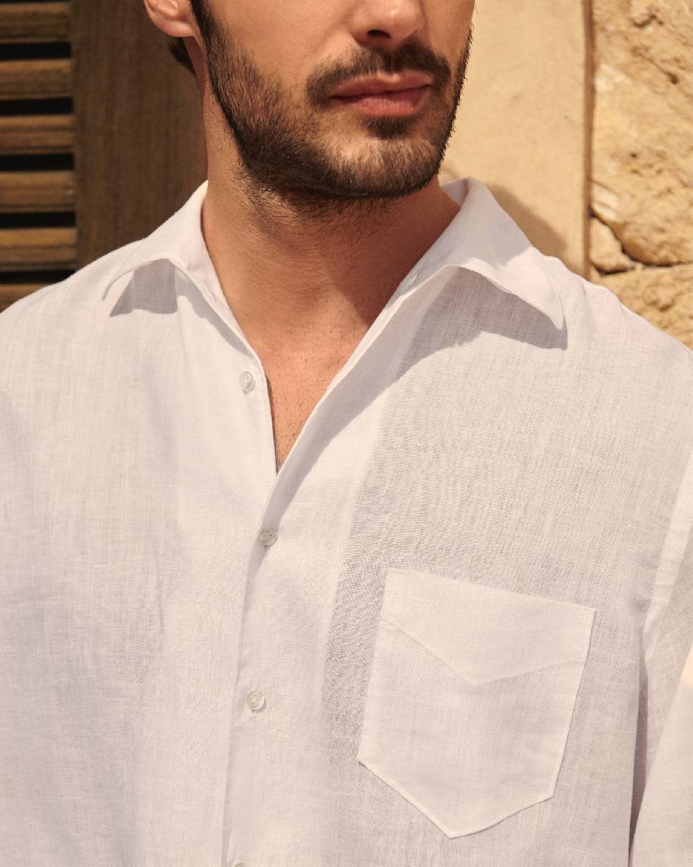 Manebí Linen Panama Shirt - Embroidered Palm White Italia