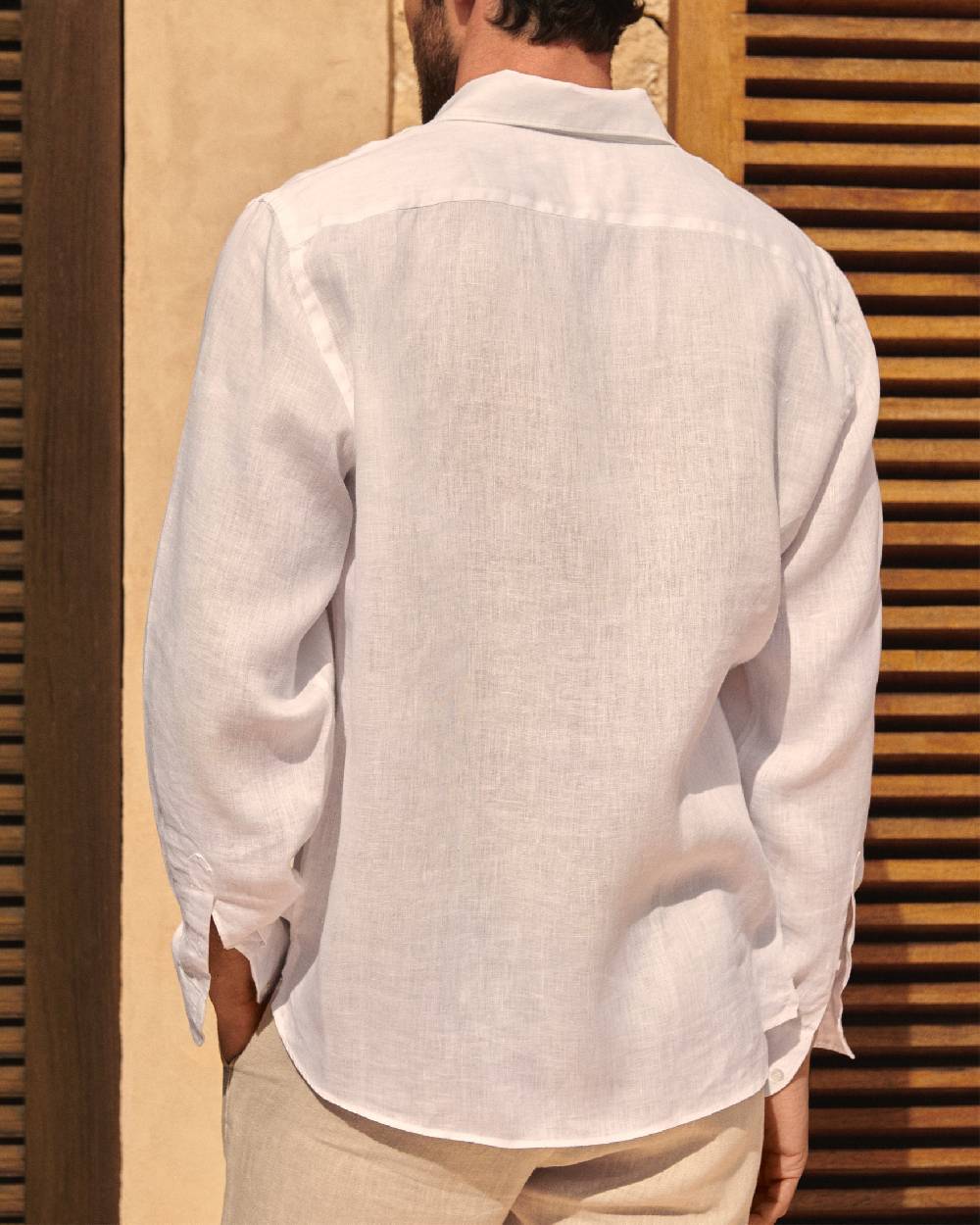 Manebí Linen Panama Shirt - Embroidered Palm White Italia