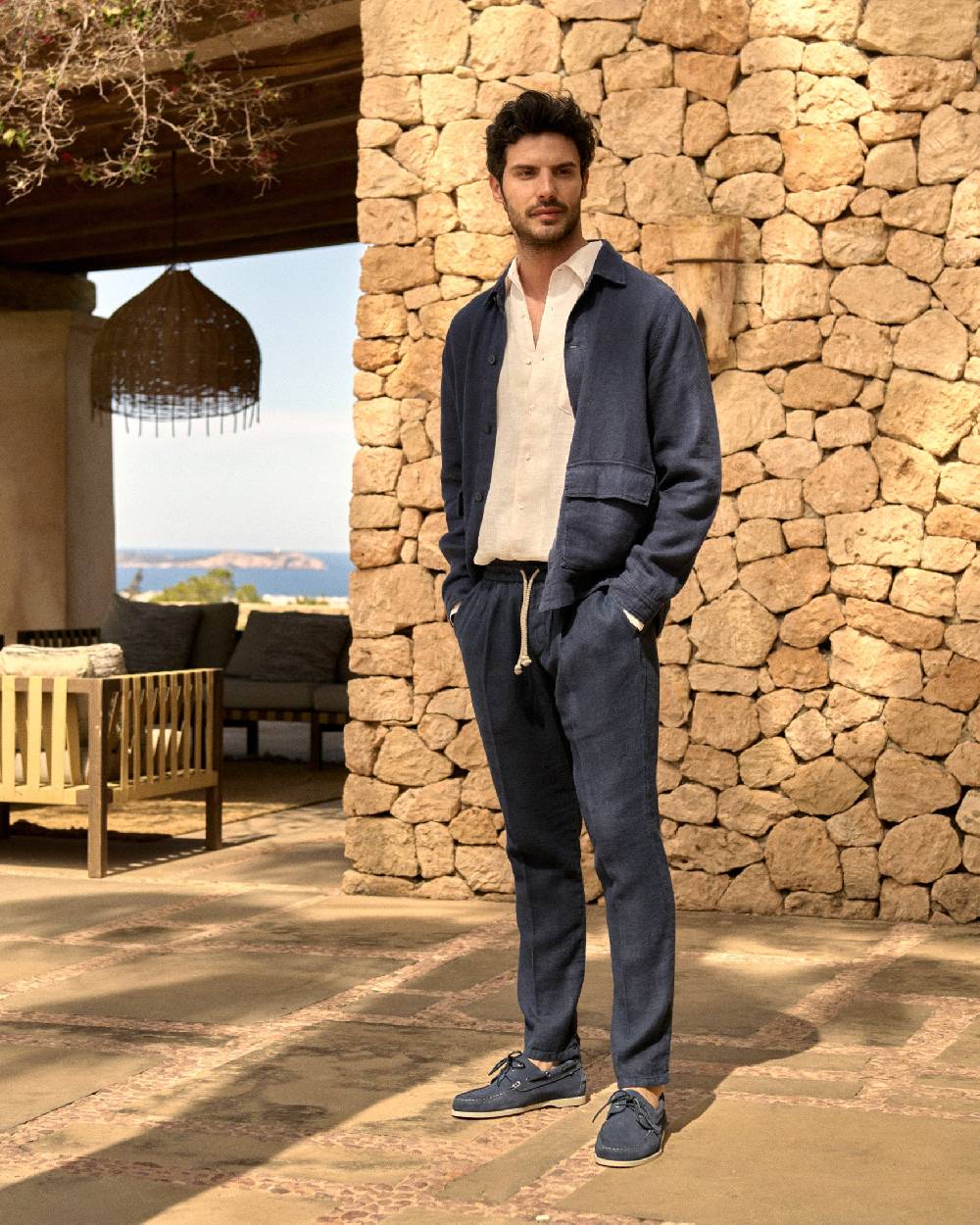 Manebí Woven Linen Santa Barbara Trousers - Night Blue Nuovo