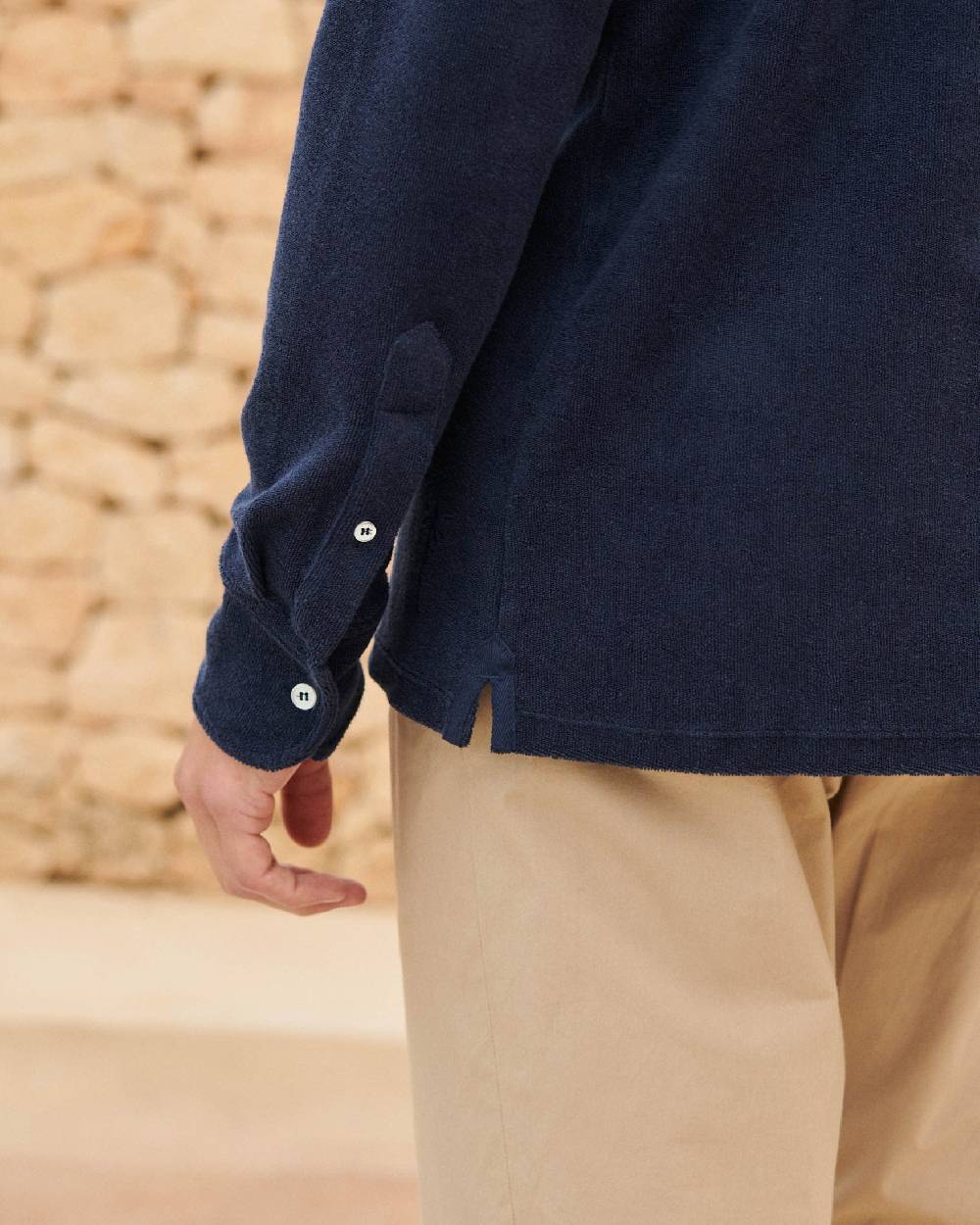 Manebí Organic Terry Cotton|Antonello Polo Shirt - Long Sleeves Navy Qualità