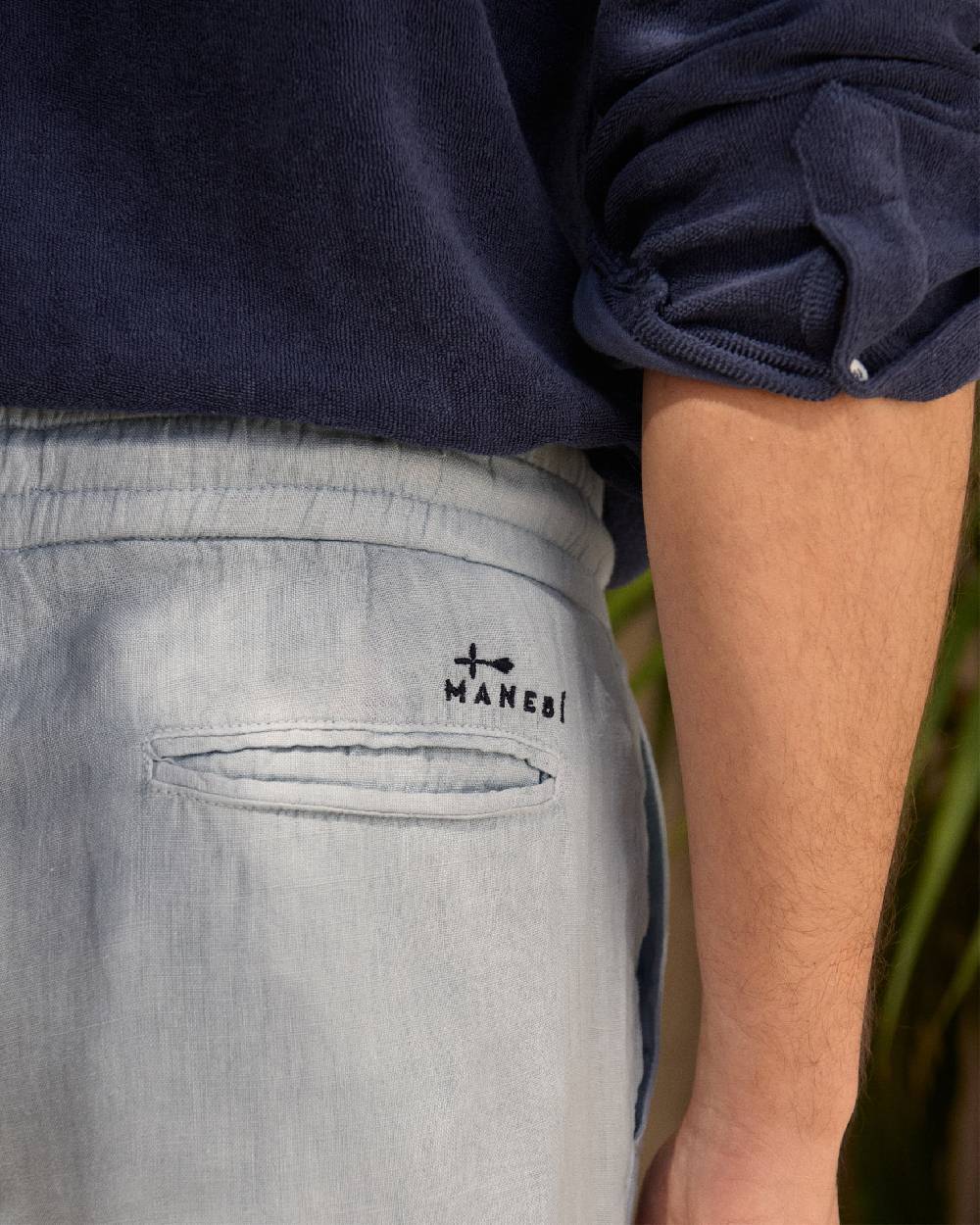 Manebí Washed Linen Venice Trousers - Grey Blue Vendita