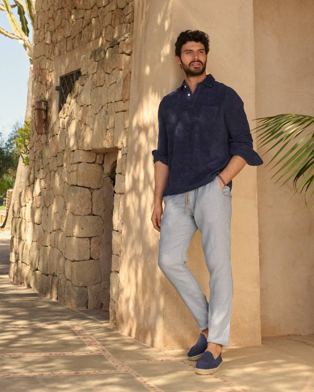 Manebí Washed Linen Venice Trousers - Grey Blue Vendita