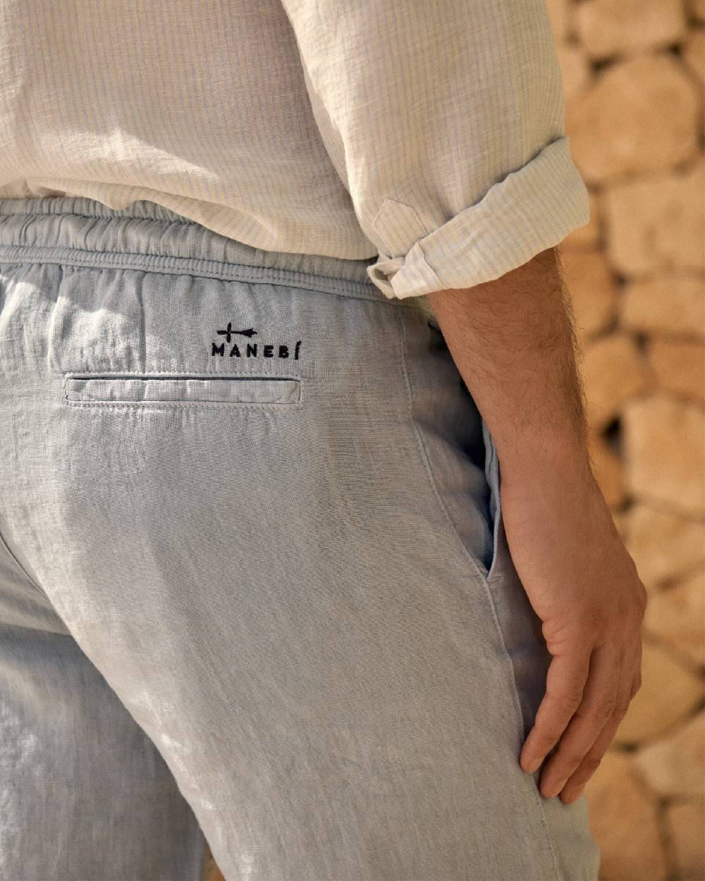 Manebí Washed Linen Malibu Shorts - Grey Blu Promozione