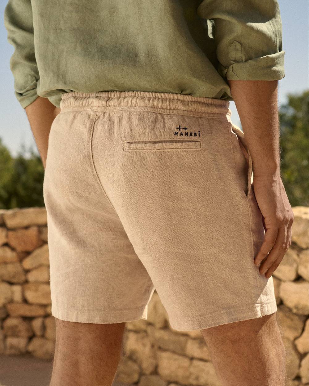 Manebí Woven Linen Malibu Shorts - Kaki Beige Spedizione Gratuita