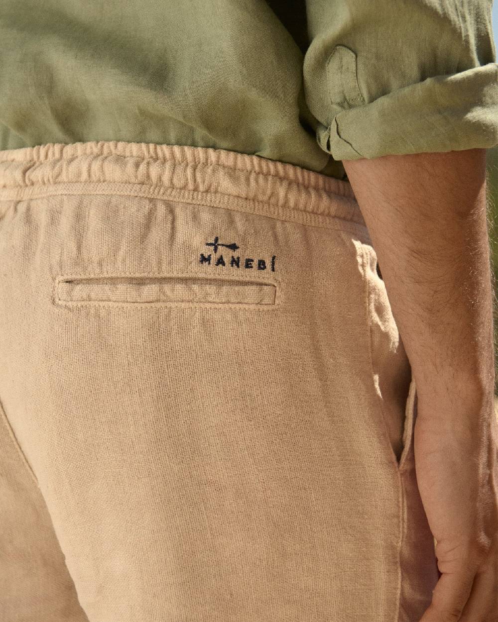 Manebí Woven Linen Malibu Shorts - Kaki Beige Spedizione Gratuita