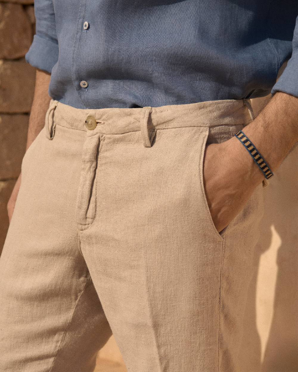 Manebí Woven Linen Milano Trousers - Kaki Beige Soddisfazione Garantita