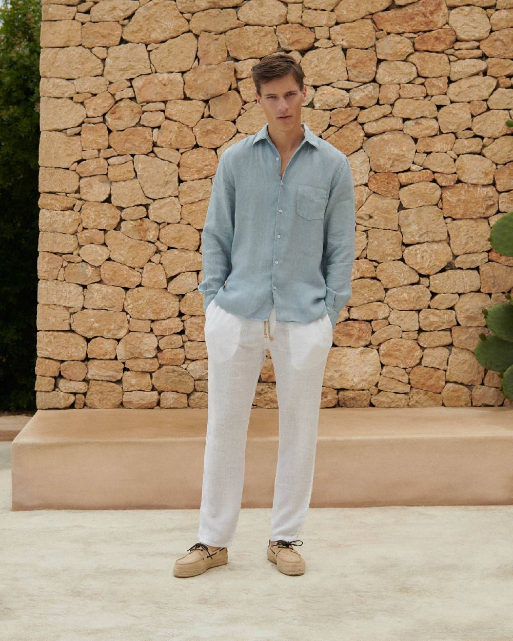 Manebí Washed Linen Venice Trousers - Embroidered Logo White Negozi Online