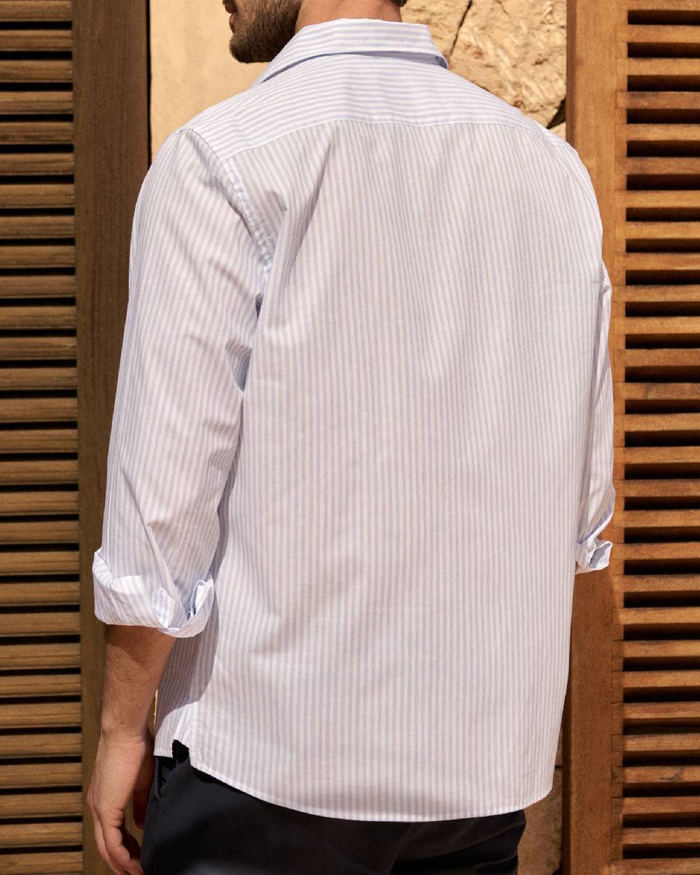 Manebí Poplin Panama Shirt - Light Blue \u0026 White Watercolor Stripes Shopping Online