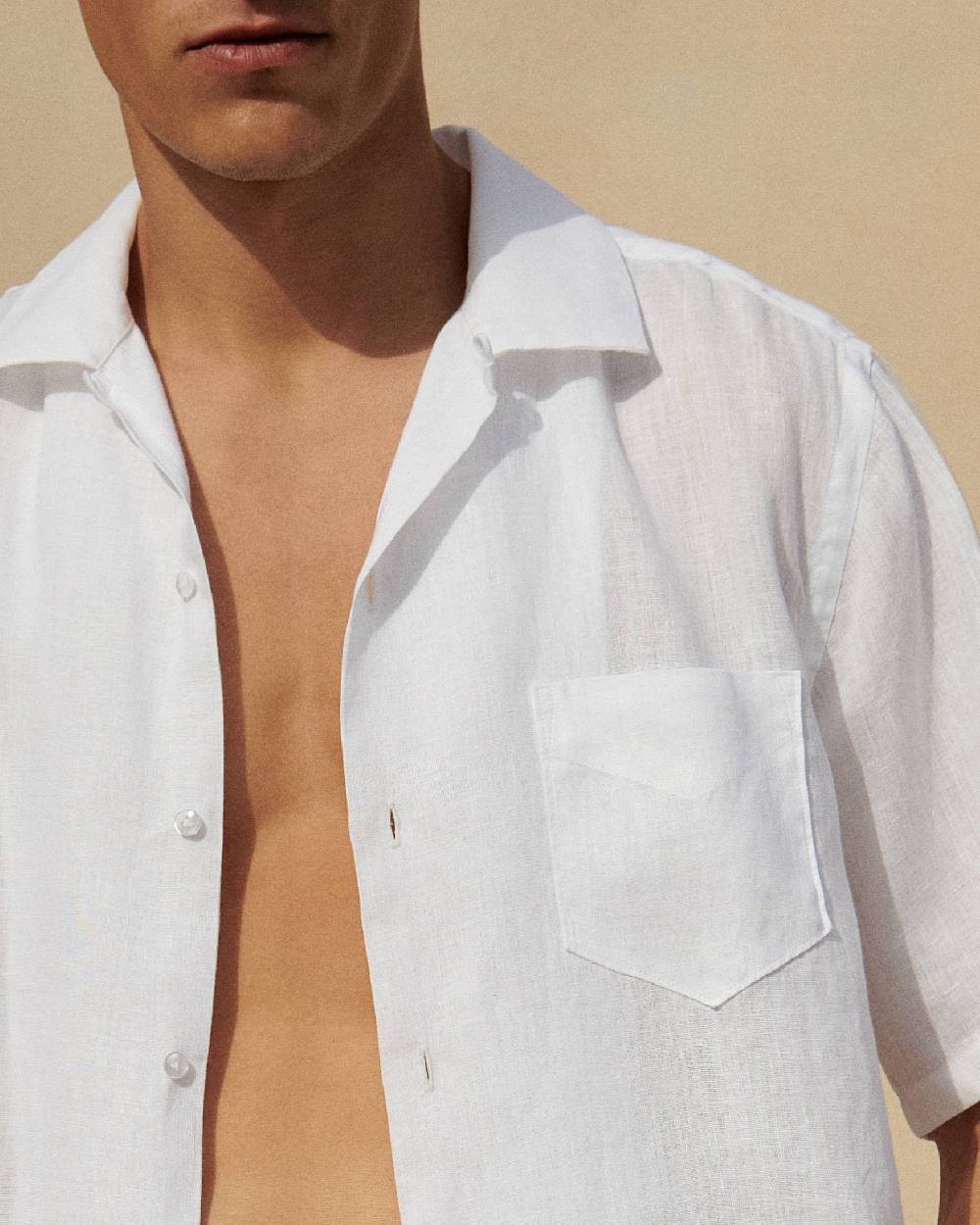 Manebí Havana Bowling Linen Shirt - White Prezzo Ridotto
