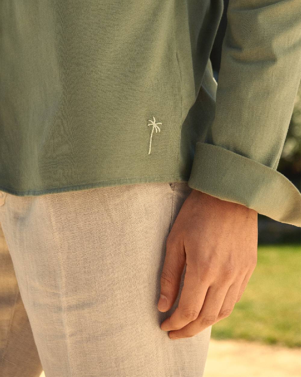 Manebí Organic Cotton Pedro Shirt - Long Sleeve Kaki Green Presa