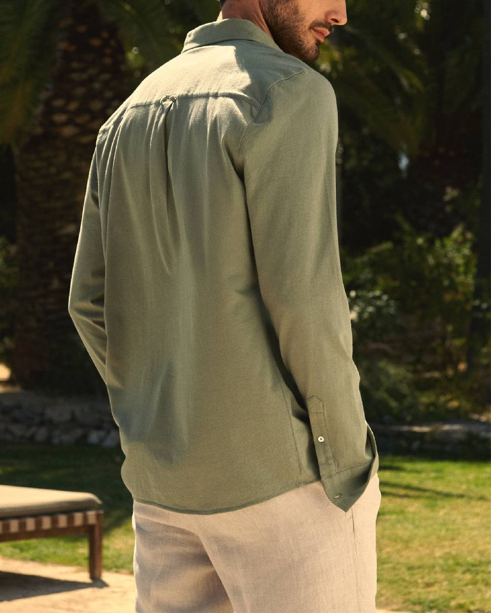 Manebí Organic Cotton Pedro Shirt - Long Sleeve Kaki Green Presa
