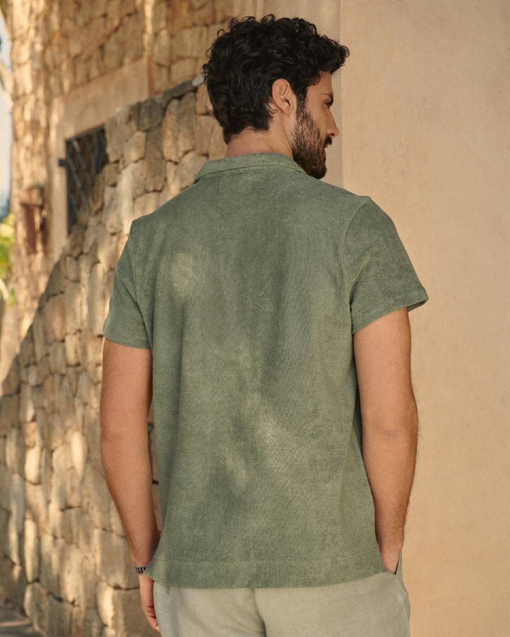Manebí Terry Cotton Olive Polo Shirt - Made in Portugal Kaki Terry Cotton Offerta