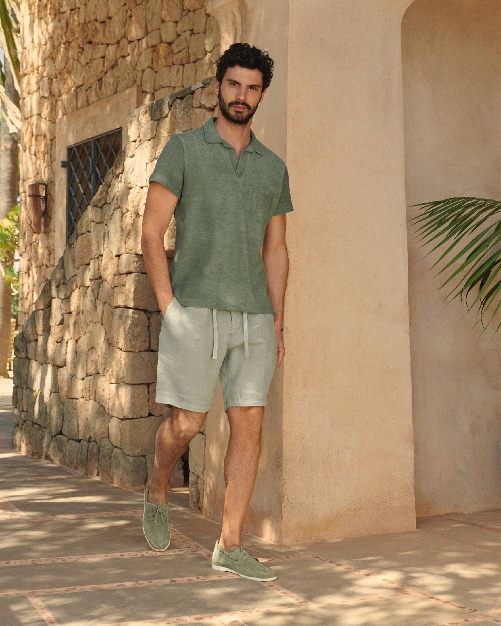 Manebí Terry Cotton Olive Polo Shirt - Made in Portugal Kaki Terry Cotton Offerta