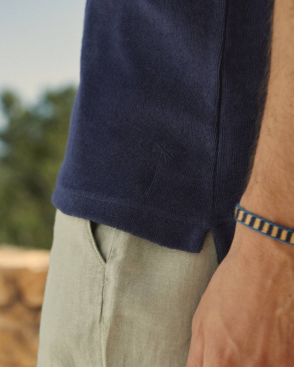 Manebí Organic Terry Cotton Olive Polo Shirt - Navy Economico