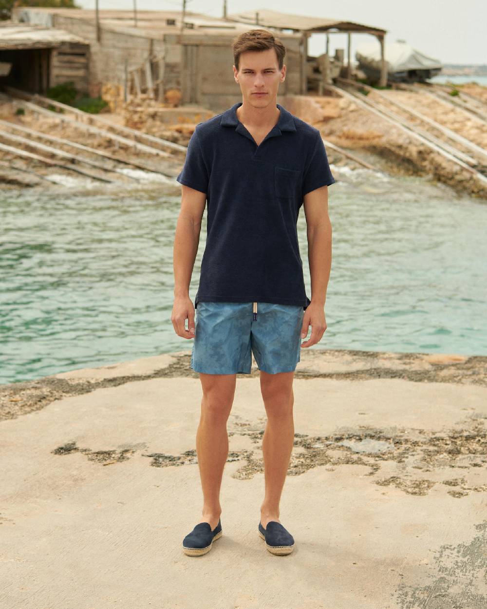 Manebí Organic Terry Cotton Olive Polo Shirt - Navy Economico