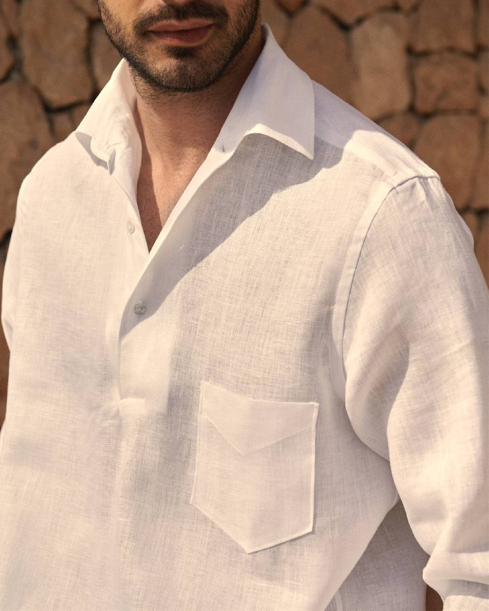 Manebí Linen Nassau Polo Shirt - Embroidered Palm Off White In Vendita