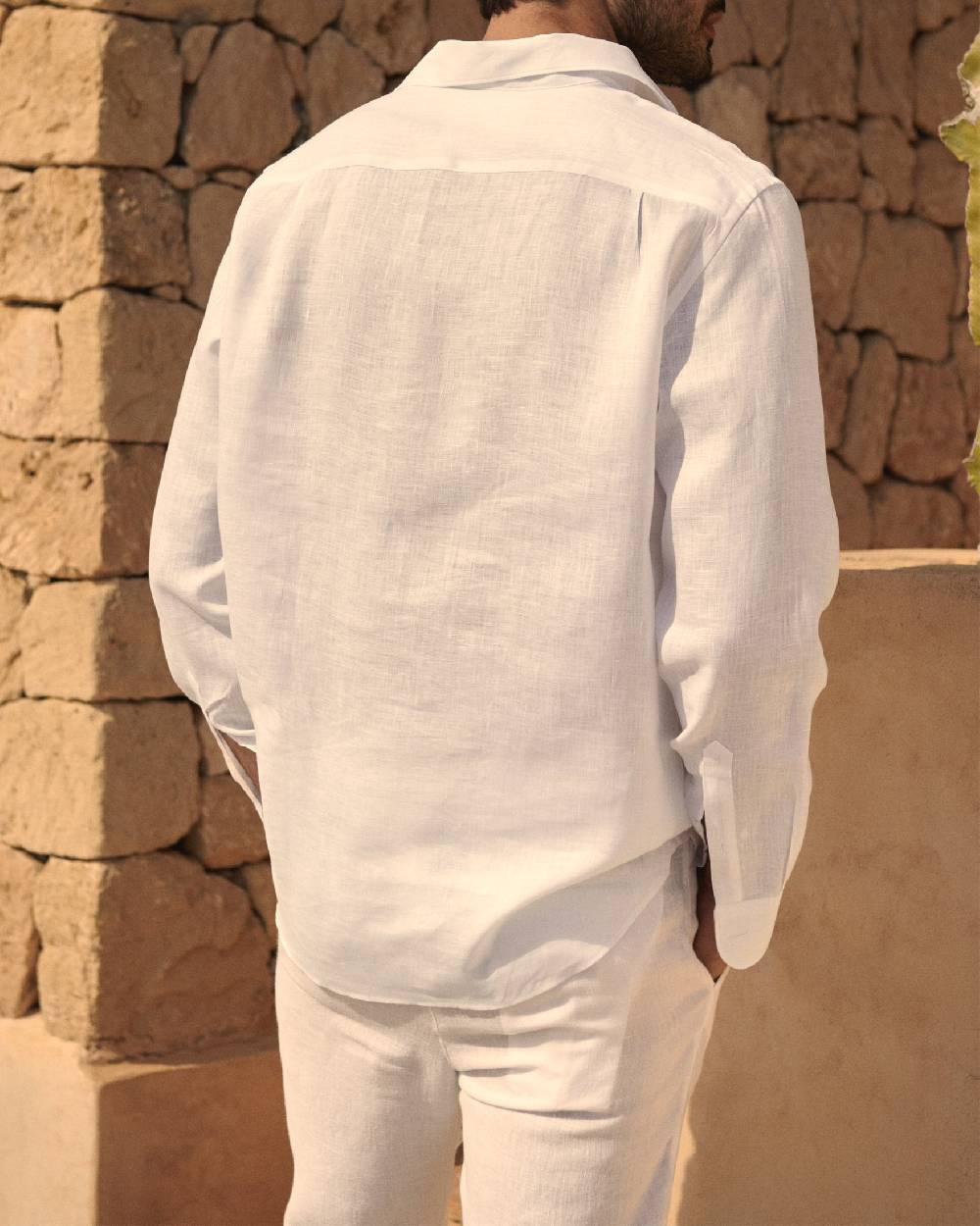 Manebí Linen Nassau Polo Shirt - Embroidered Palm Off White In Vendita