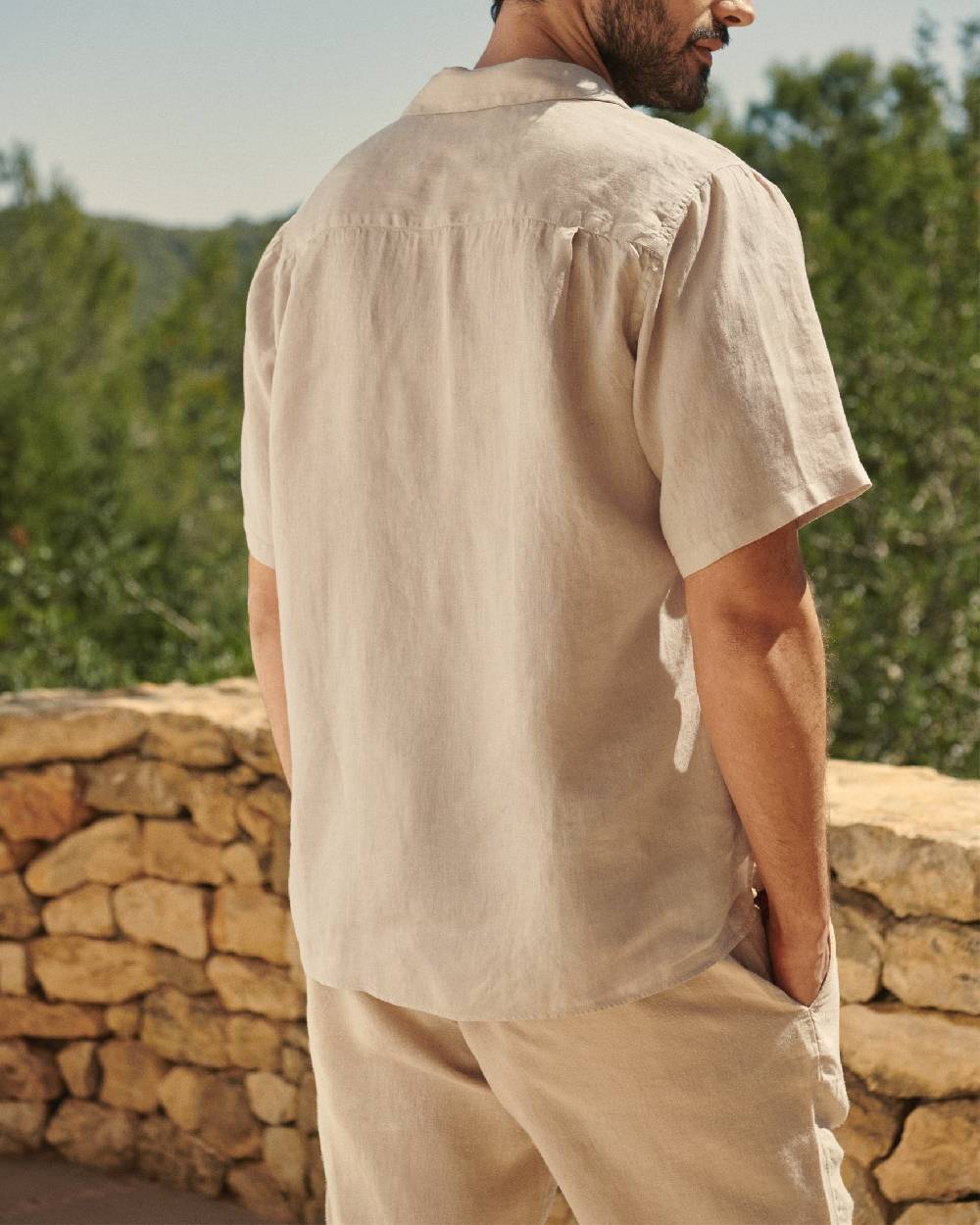 Manebí Washed Linen Havana|Camp-Collar Shirt - Sand Saldi