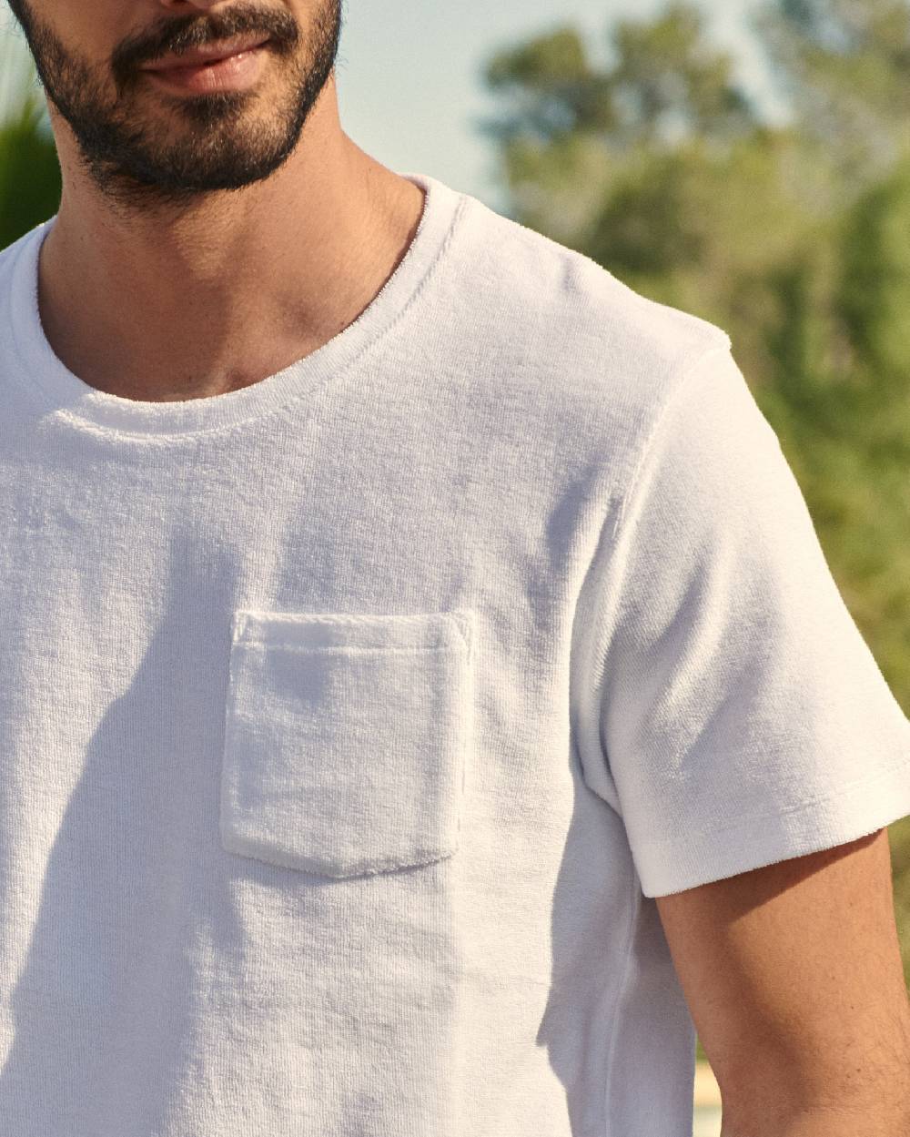 Manebí Organic Terry Cotton Emilio T-Shirt - Embroidered Palm White Offerte