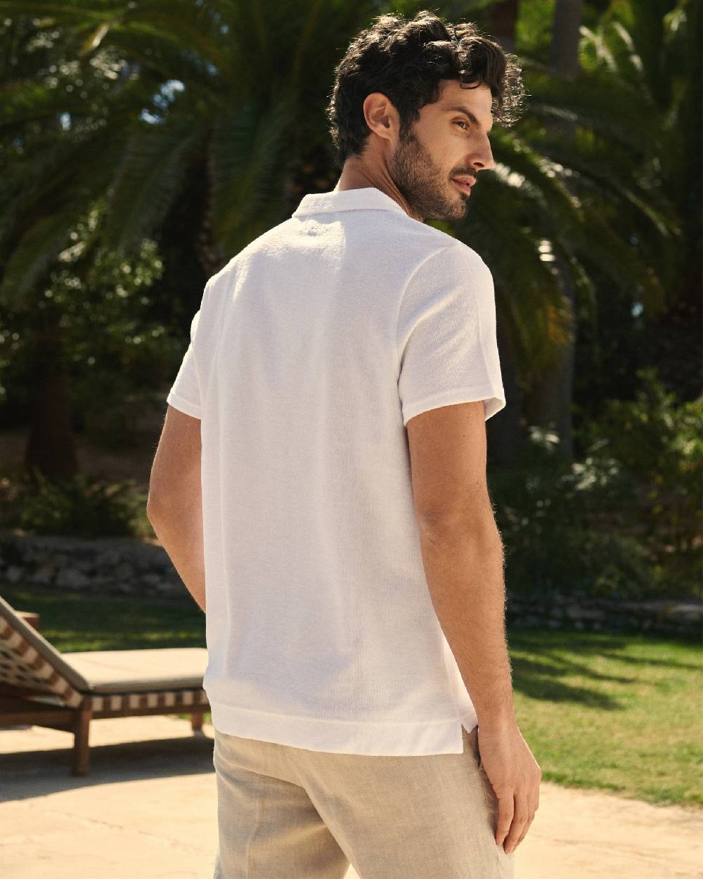 Manebí Organic Terry Cotton Olive Polo Shirt - Short Sleeves White Vendita Calda