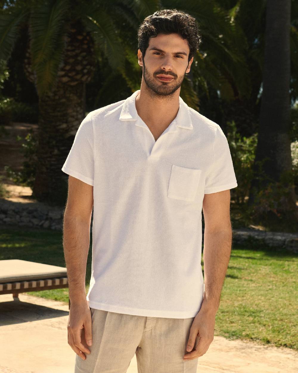 Manebí Organic Terry Cotton Olive Polo Shirt - Short Sleeves White Vendita Calda