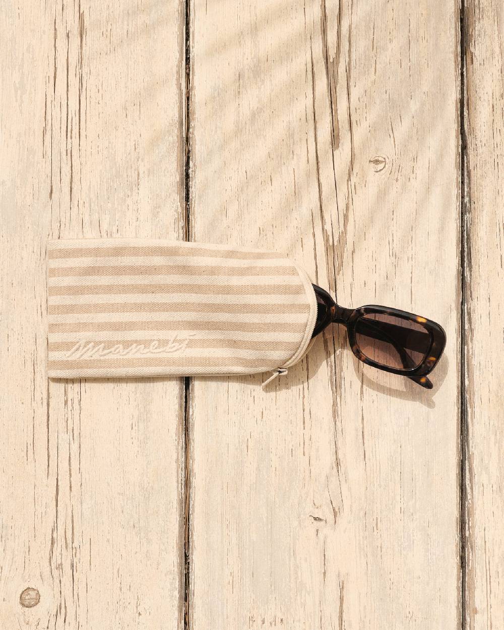 Manebí Canvas Sunglasses Case - Portofino White \u0026 Beige Stripes