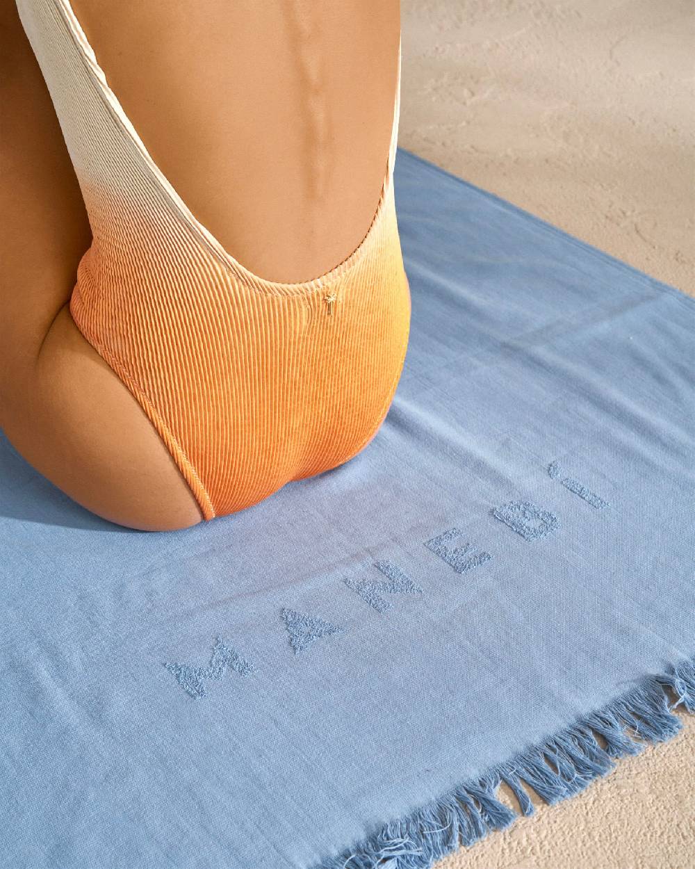 Manebí Jaquard Beach Towel - Embroidered Palm With Palm \u0026 Logo Indigo 2025