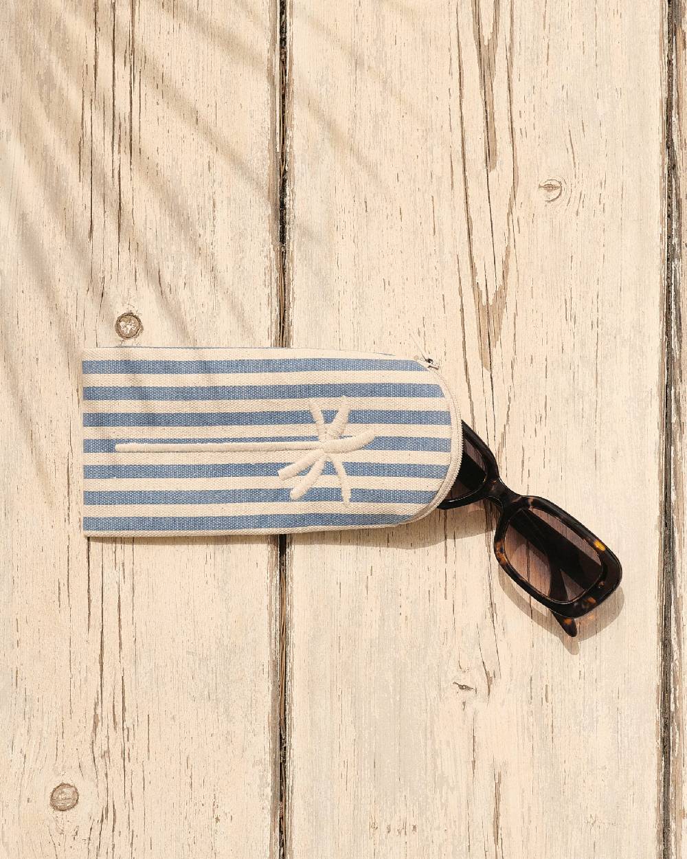 Manebí Canvas Sunglasses Case - Portofino White \u0026 Indigo Stripes Italy