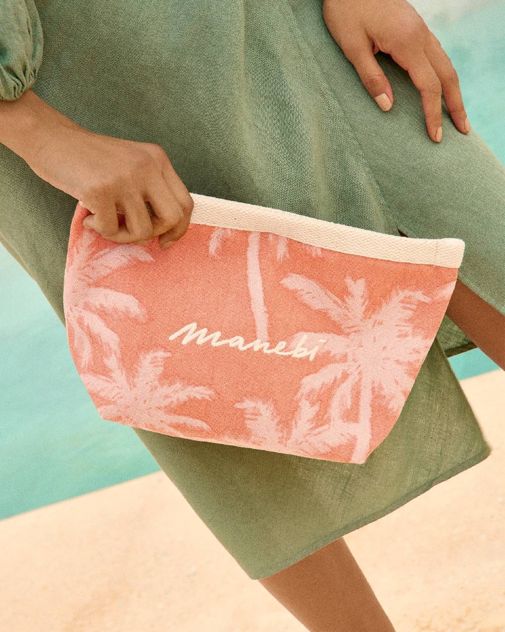 Manebí Canvas Tender2Tote - Sunbaked \u0026 Cream Pink Maxi Palm Nuovo