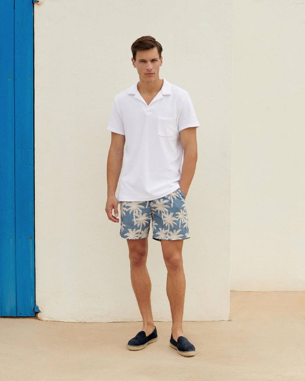 Manebí Printed Swim Shorts Hand Drawn - Gabardine Cotton Indigo Sottocosto