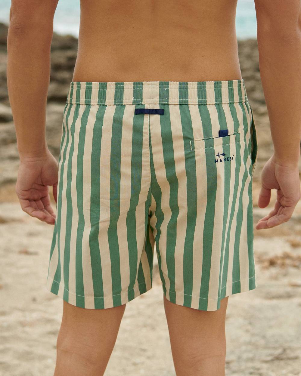 Manebí Printed Macro Stripes Swim Shorts - Kaki Green Macro Stripes Novità