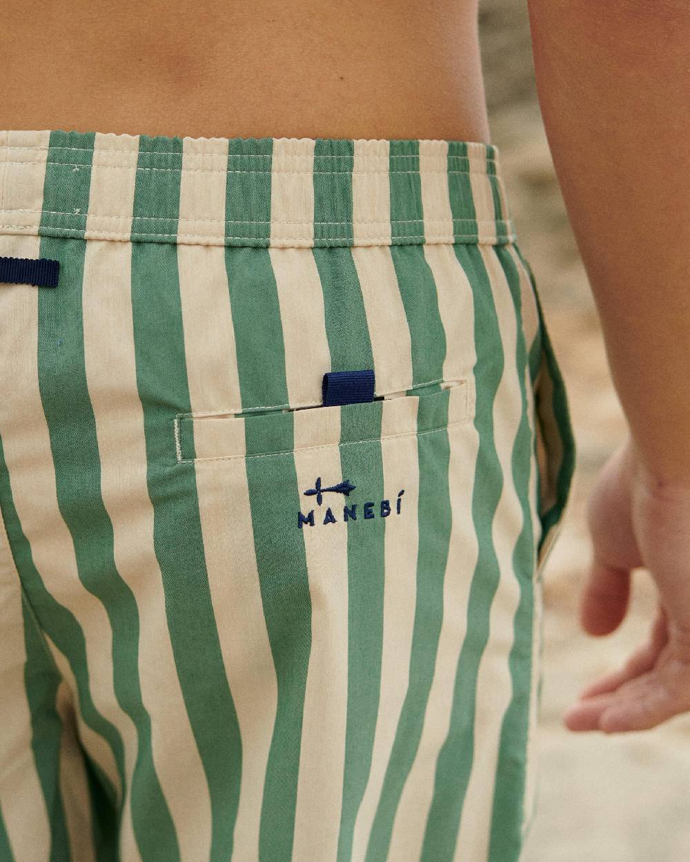 Manebí Printed Macro Stripes Swim Shorts - Kaki Green Macro Stripes Novità