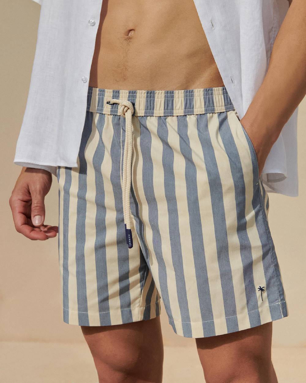 Manebí Printed Macro Stripes Swim Shorts - Navy Blue Macro Stripes Presa