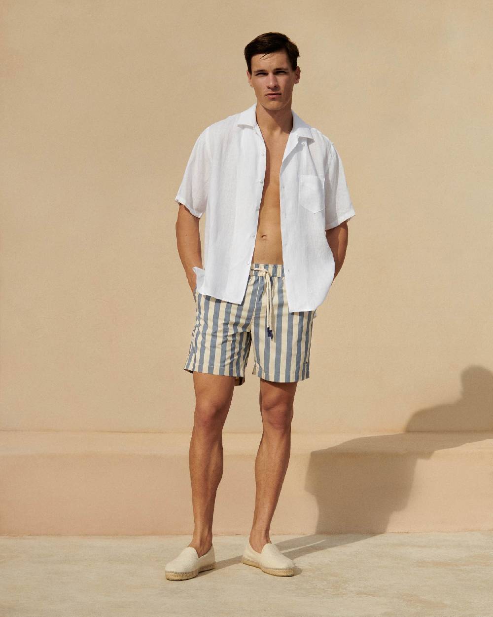 Manebí Printed Macro Stripes Swim Shorts - Navy Blue Macro Stripes Presa