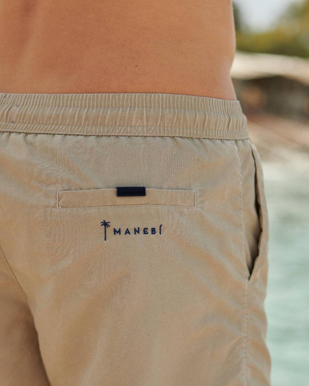 Manebí Solid Color Swim Shorts - Stone Washed Faded Beige Sconto
