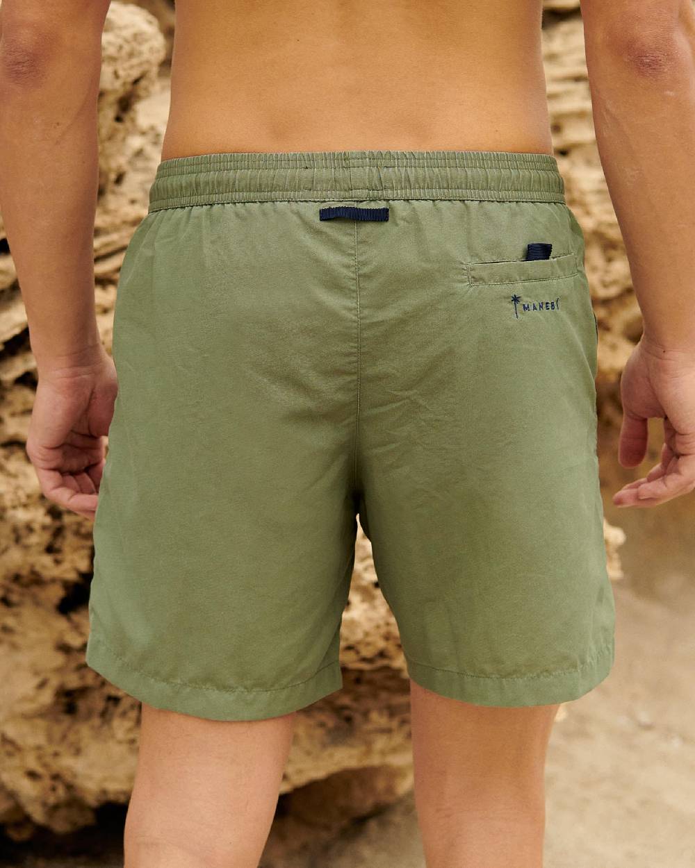 Manebí Solid Color Swim Shorts - Stone Washed Faded Kaki Green Offerta