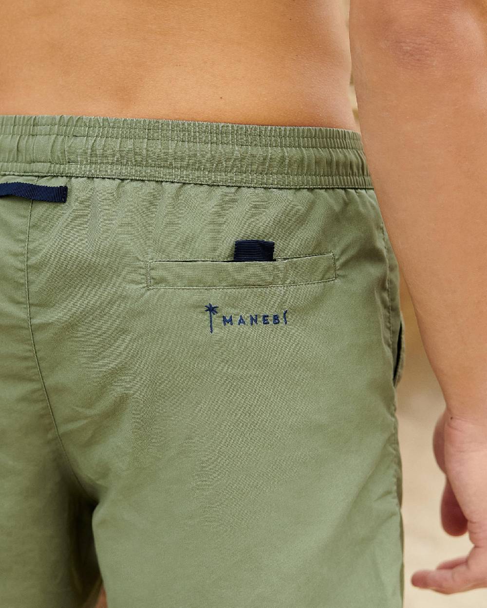Manebí Solid Color Swim Shorts - Stone Washed Faded Kaki Green Offerta