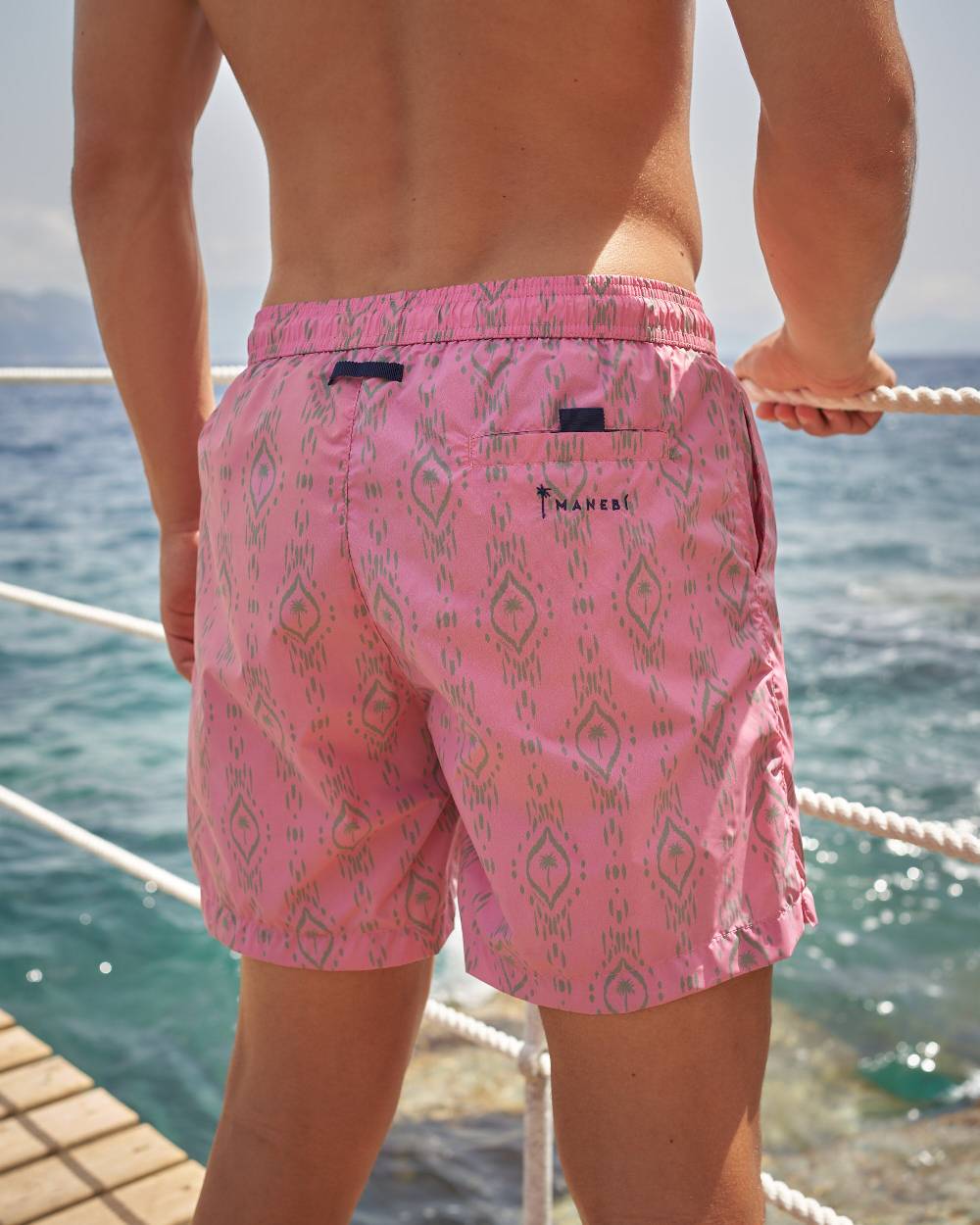 Manebí Printed Ikat With Palm Swim Shorts - Recycled Ultra Light Antique Rose Kaki Ikat W Palm I Più Venduti