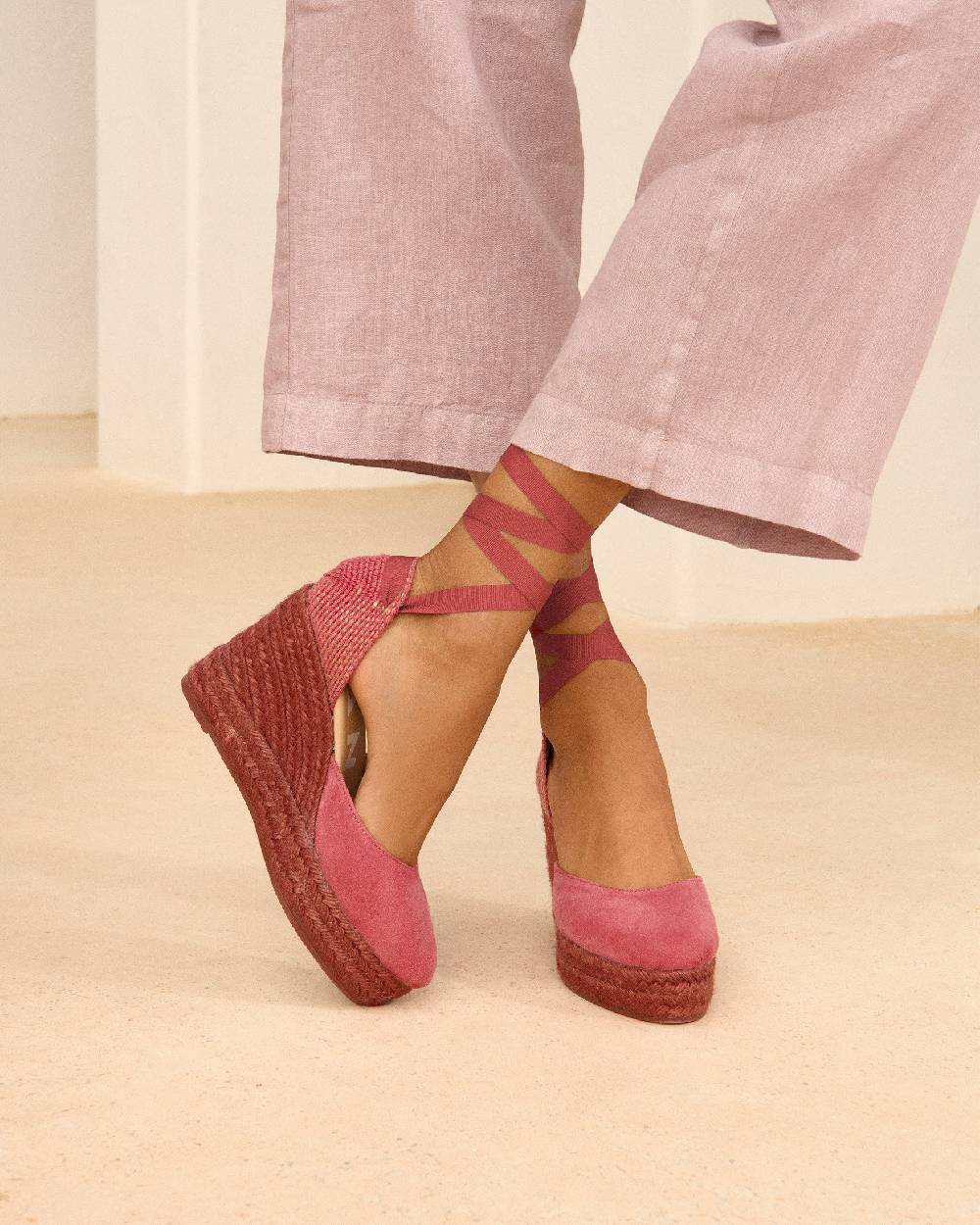Manebí Soft Suede Wedge Espadrilles - Terracotta On Tone Moda