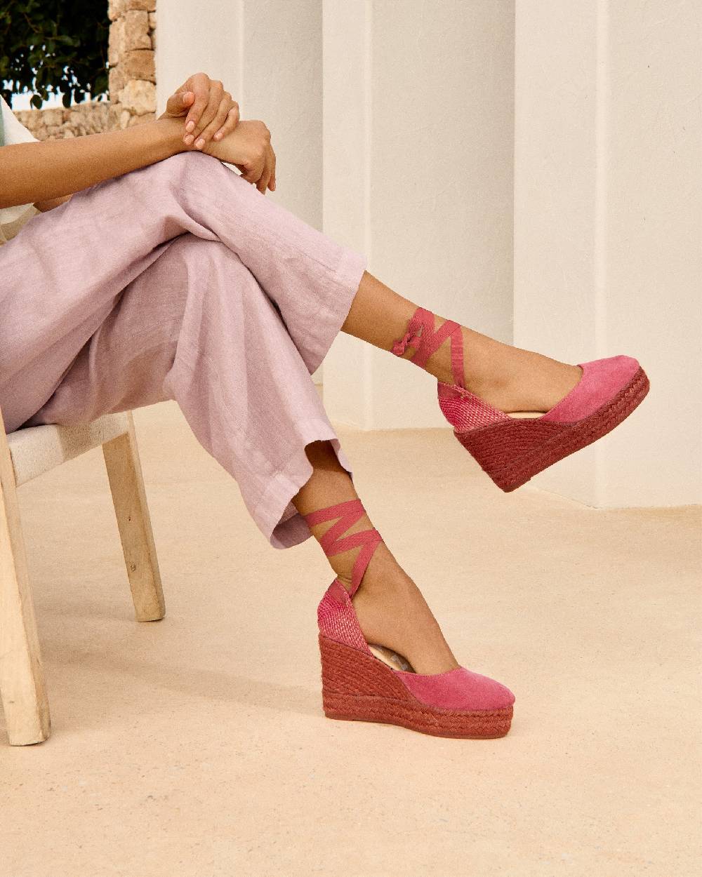 Manebí Soft Suede Wedge Espadrilles - Terracotta On Tone Moda