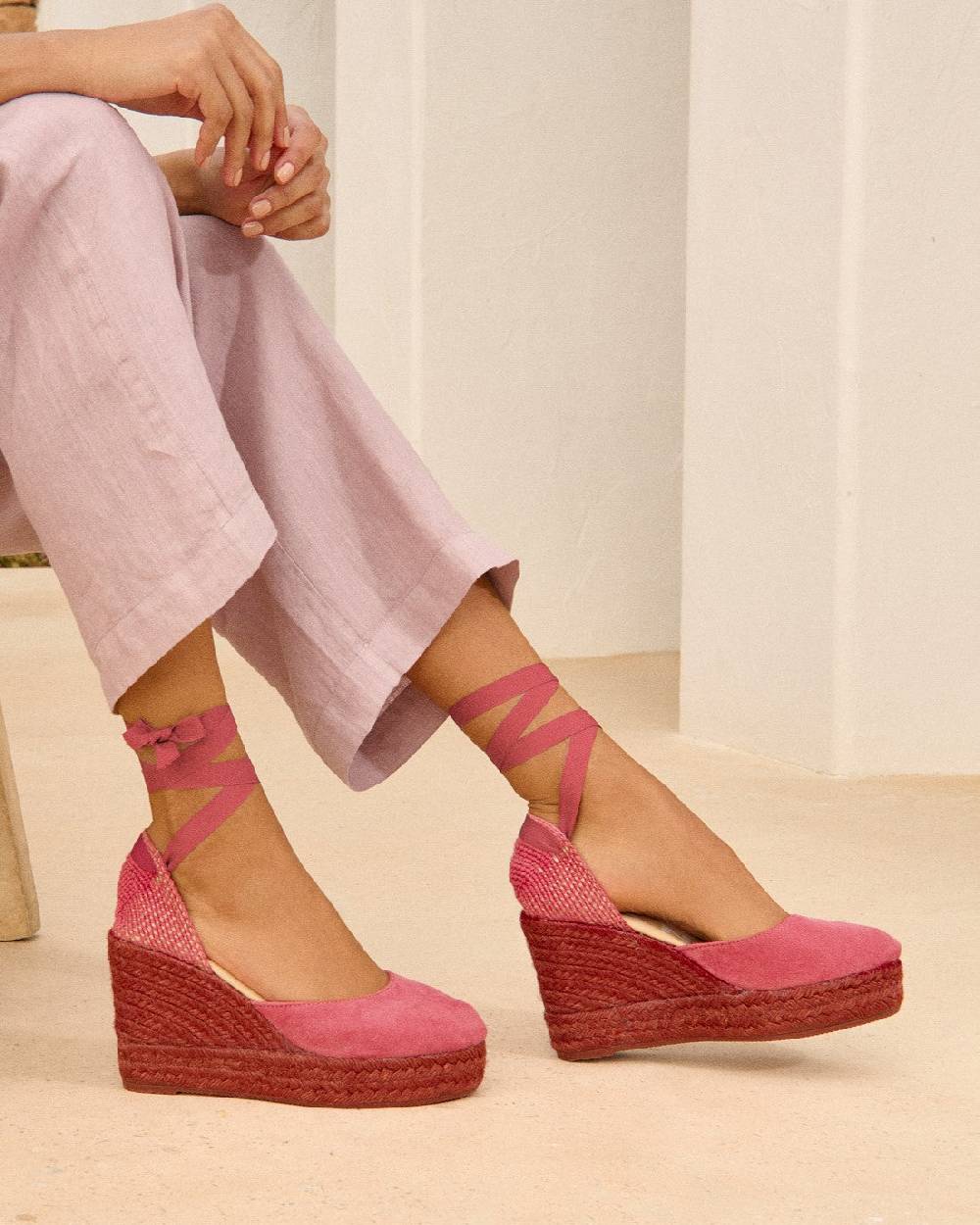 Manebí Soft Suede Wedge Espadrilles - Terracotta On Tone Moda