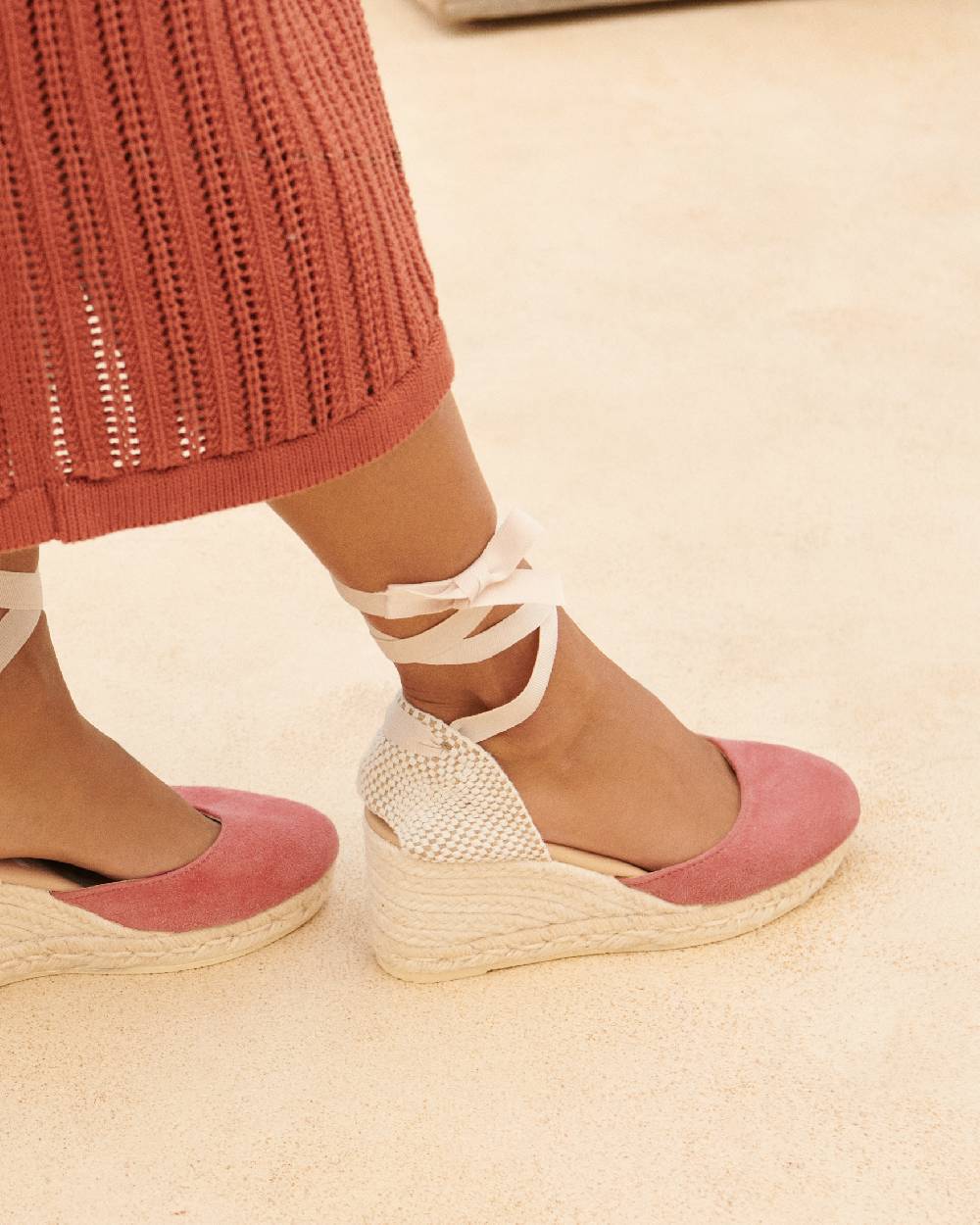 Manebí Soft Suede Low Wedge Espadrilles - Terracotta Italy