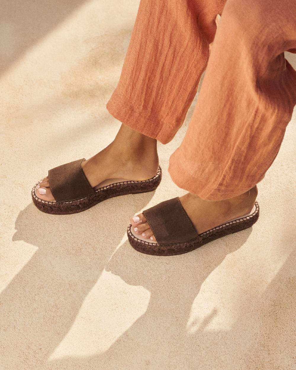 Manebí Suede Double Sole Slides - Hamptons Cocoa On Tone