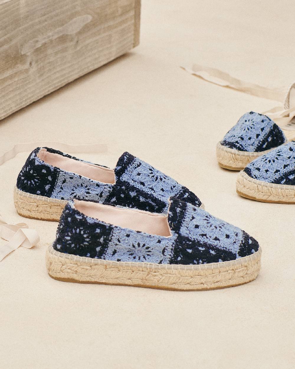 Manebí Cotton Crochet|Double Sole Espadrilles - Indigo \u0026 Navy Blue Spedizione Gratuita