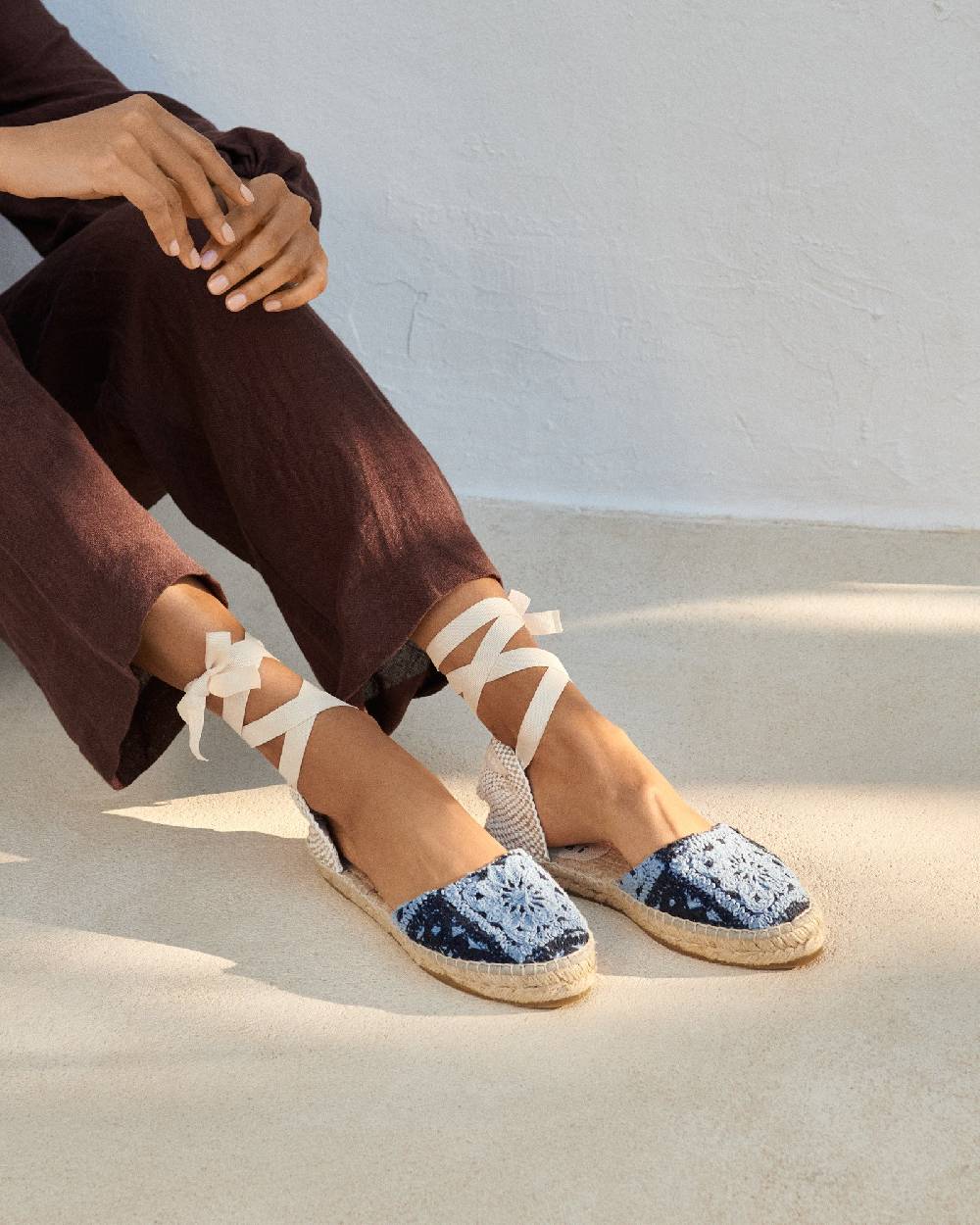 Manebí Cotton Crochet|Flat Valenciana Espadrilles - Indigo \u0026 Navy Blue Soddisfazione Garantita