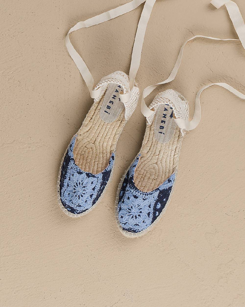 Manebí Cotton Crochet|Flat Valenciana Espadrilles - Indigo \u0026 Navy Blue Soddisfazione Garantita