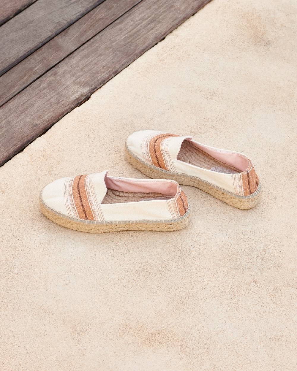 Manebí Cotton Linen And Silk Raw Fabric|Double Sole Espadrilles - Rust Macro Stripe Qualità Garantita
