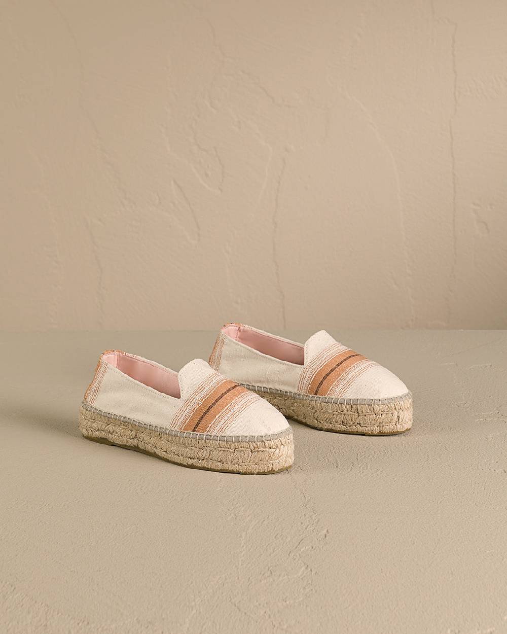 Manebí Cotton Linen And Silk Raw Fabric|Double Sole Espadrilles - Rust Macro Stripe Qualità Garantita
